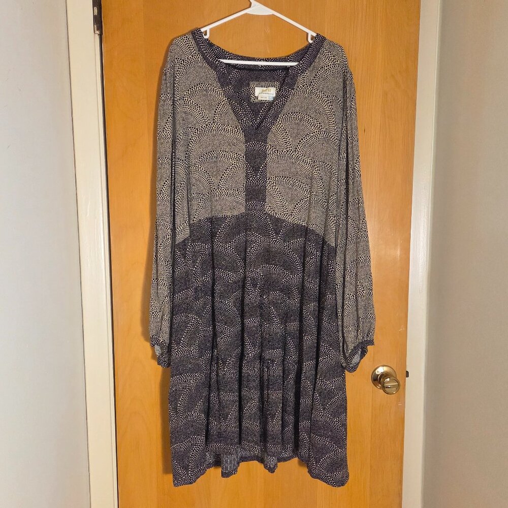 Maeve Anthropologie Tiered Midi Dress Womens 3X Balloon Long Sleeve Black Tan